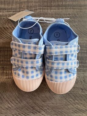 Cat & Jack Light Blue Gingham Sneakers- size 7